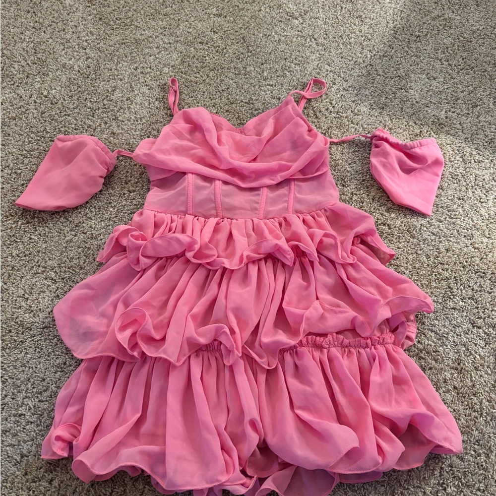 Pink Ruffled Dress with Straps